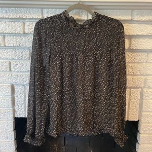 Smocked, High Neck Fall Floral Top